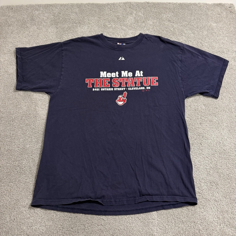 Majestic Cleveland Indians T Shirt Mens XXL Chief Wahoo Meet Me At The Statue